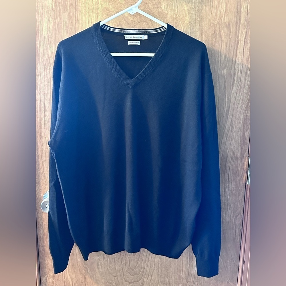 Peter Millar Men’s Merino Wool V-Neck Sweater Black Size X- Large